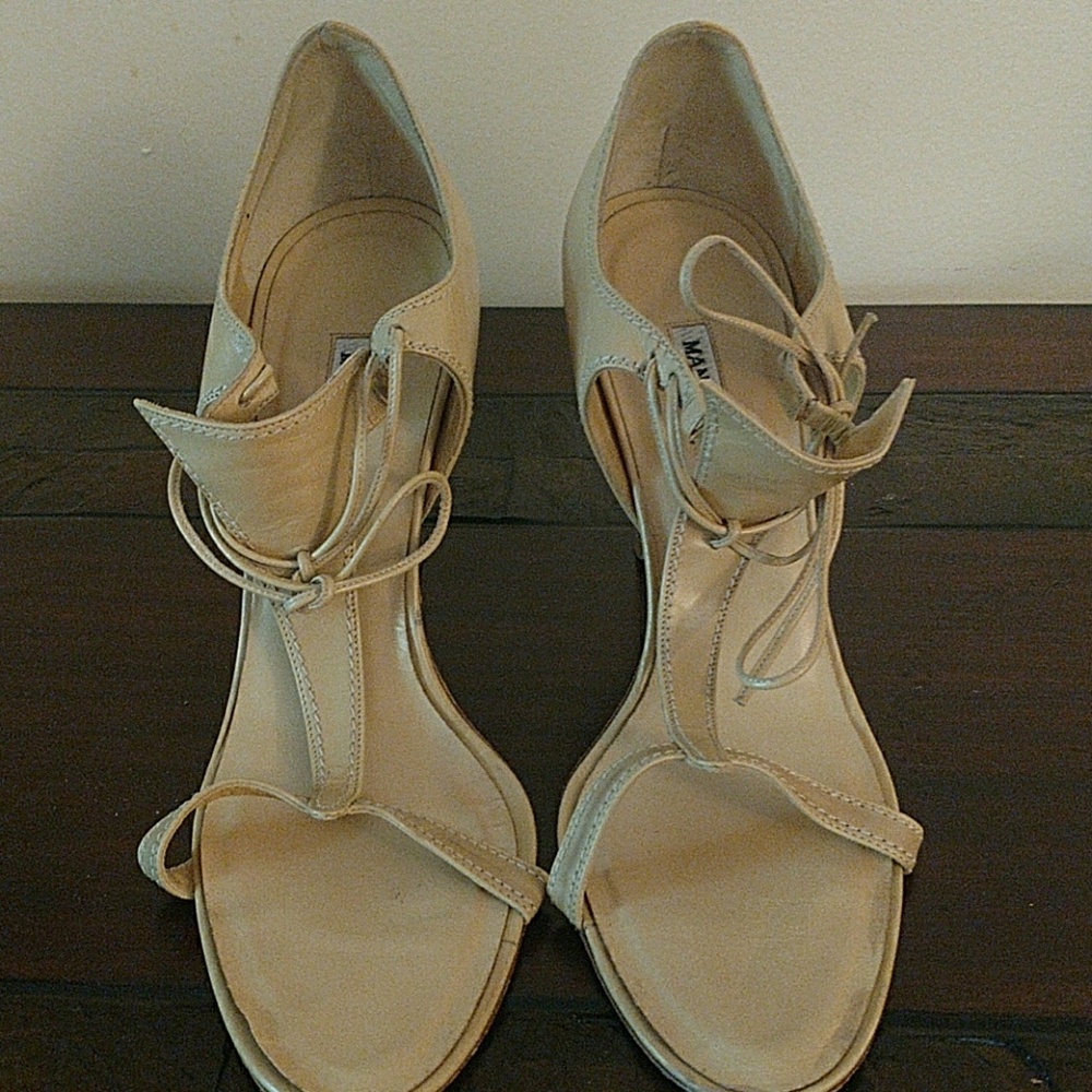 Manolo Blahnik Nude Lace up Jeel